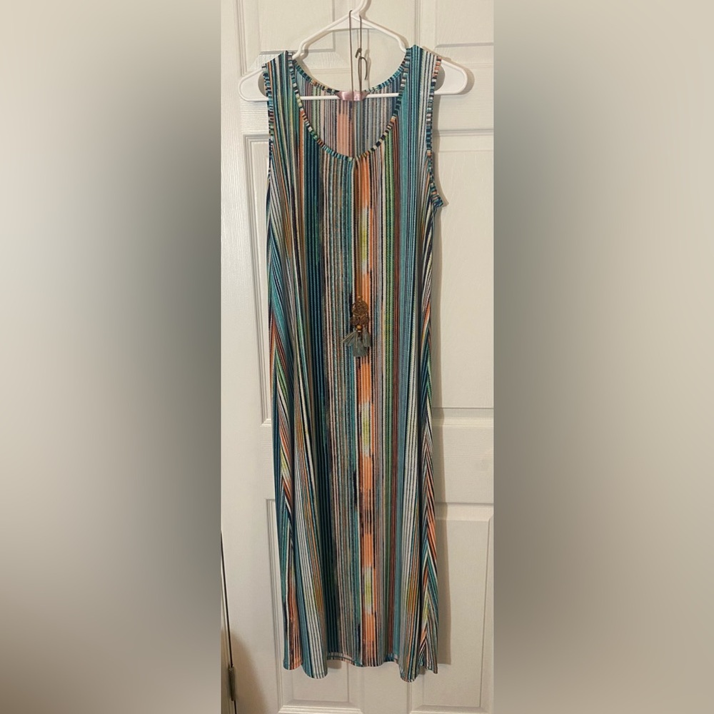 SJS women’s XL multicolored boho Striped Sleeveless Maxi Dress Anthropologie - Picture 3 of 12